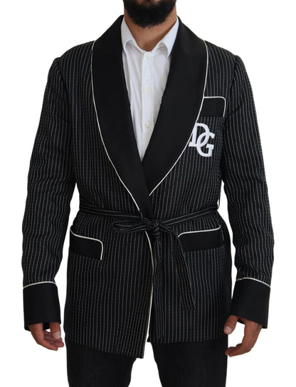 Dolce &amp; Gabbana Schwarze Robe Gestreifte DG Patch Jacke Herren Blazer
