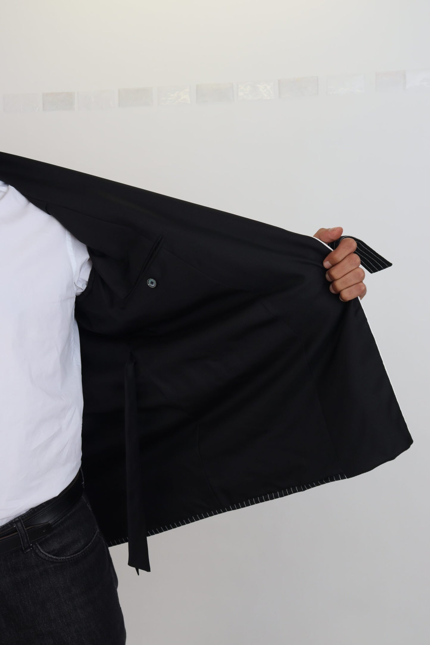 Dolce &amp; Gabbana Schwarze Robe Gestreifte DG Patch Jacke Herren Blazer