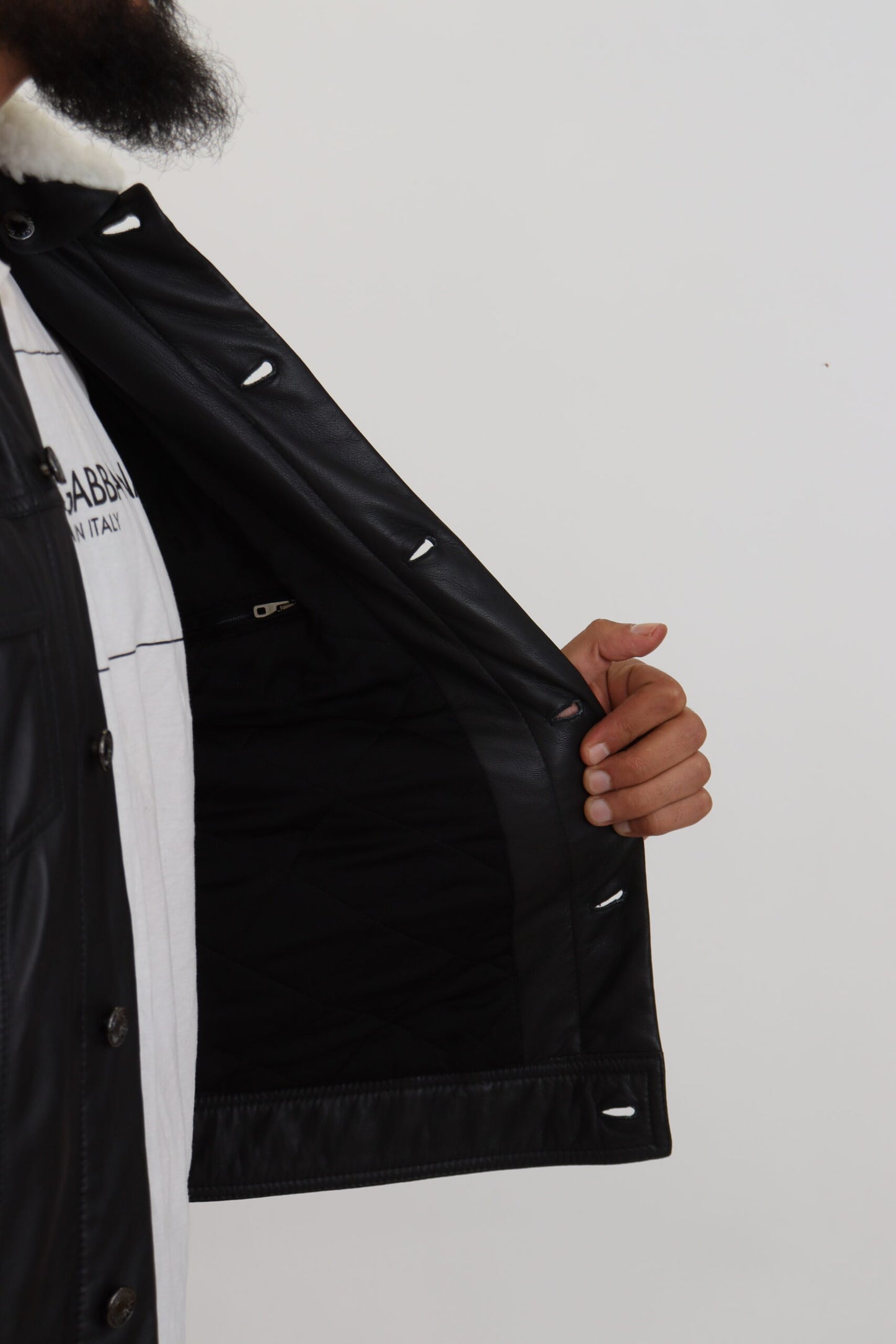 Dolce &amp; Gabbana – Schwarze Herrenmanteljacke aus Lammleder mit Kragen