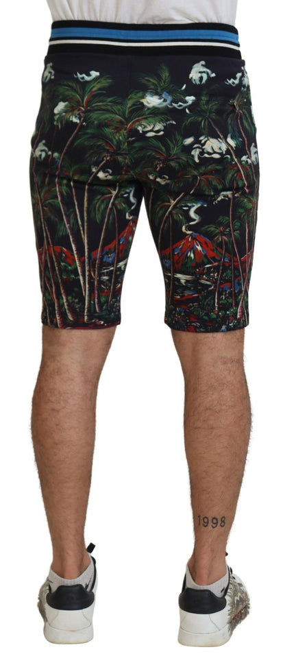 Dolce &amp; Gabbana – Freizeitshorts aus schwarzer Baumwolle mit Vulkan-Print