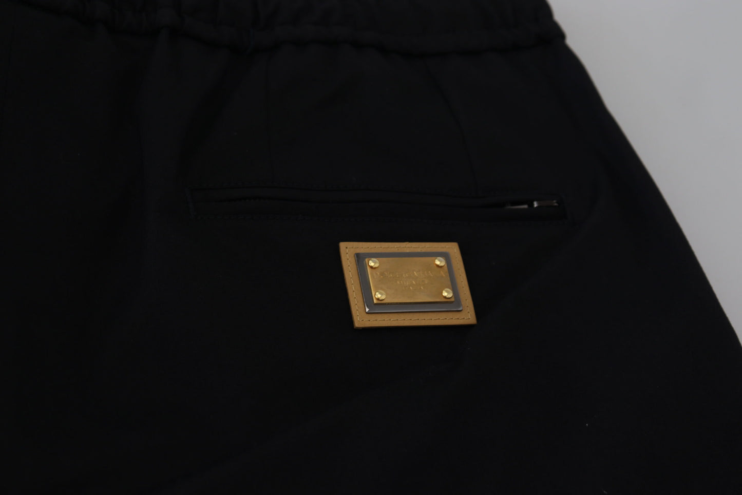 Dolce &amp; Gabbana – Schwarze, verkürzte Hose aus Baumwolle mit elastischem Bund und DG-Logo