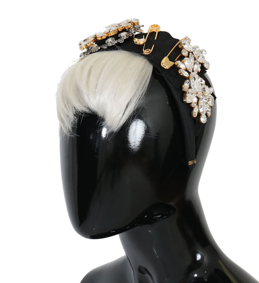 Dolce &amp; Gabbana Schwarz Kristall Weiß Haar Parrucchiera Stirnband Diadem