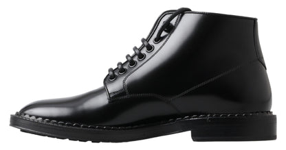 Dolce &amp; Gabbana Herren Kurze Stiefel aus schwarzem Leder mit Schnürung