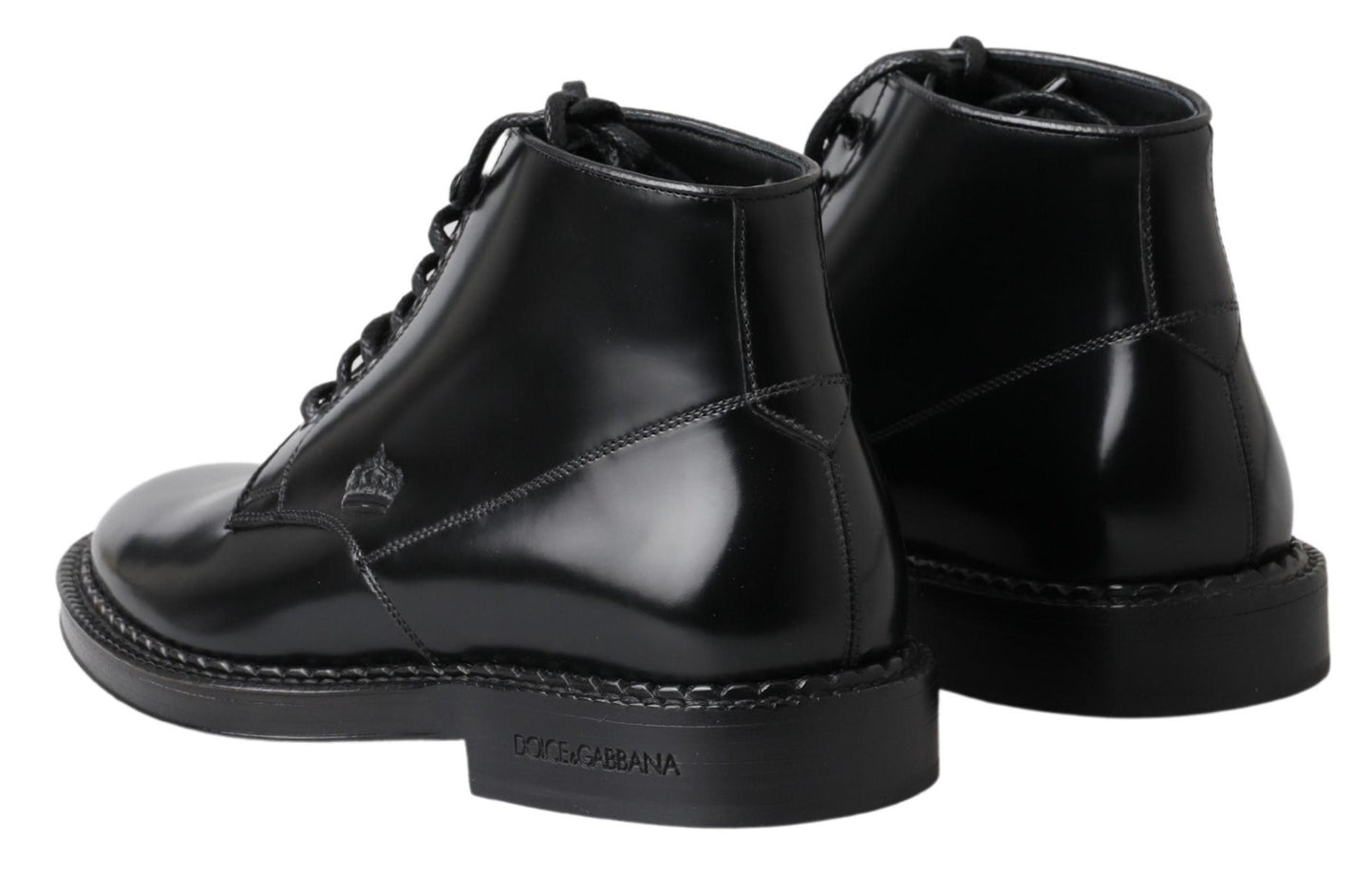 Dolce &amp; Gabbana Herren Kurze Stiefel aus schwarzem Leder mit Schnürung