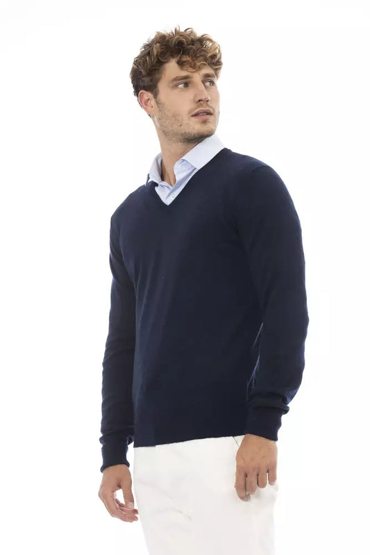 Alpha Studio Blauer Wollpullover für Herren