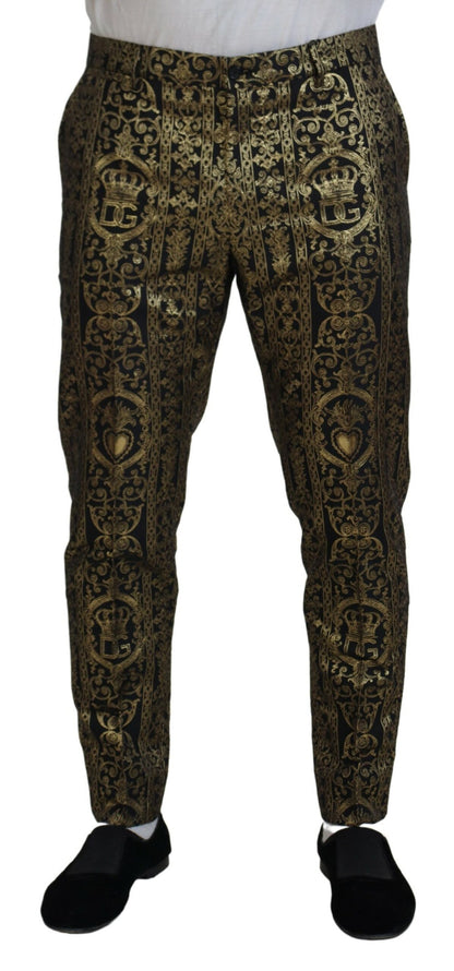 Dolce &amp; Gabbana – Schwarze, goldene Jacquard-Anzughose