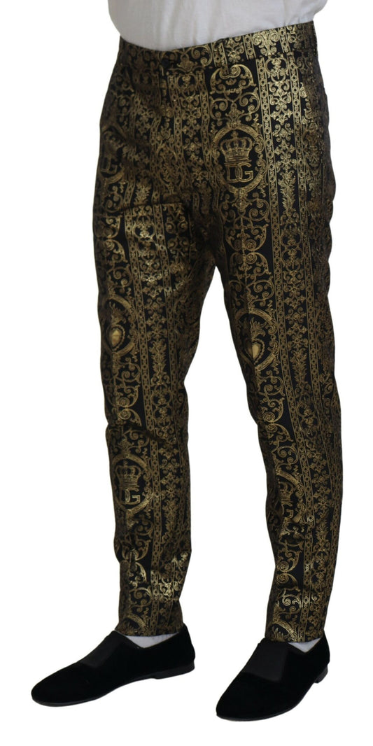 Dolce & Gabbana Black Gold Jacquard Dress Trouser Pants