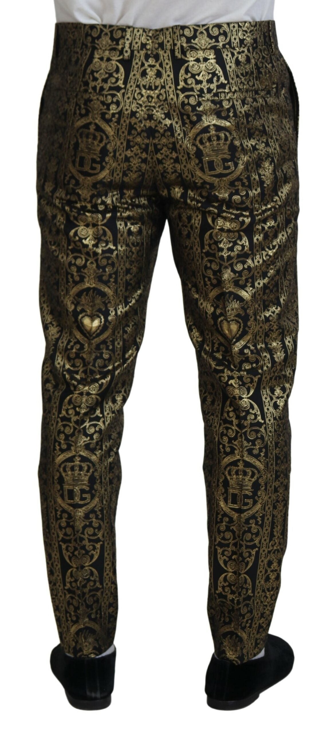 Dolce &amp; Gabbana – Schwarze, goldene Jacquard-Anzughose