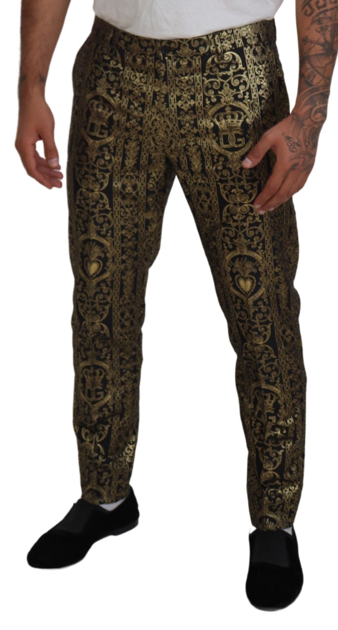 Dolce &amp; Gabbana – Schwarze, goldene Jacquard-Anzughose