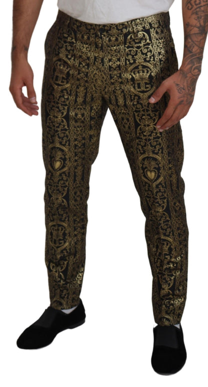 Dolce &amp; Gabbana – Schwarze, goldene Jacquard-Anzughose
