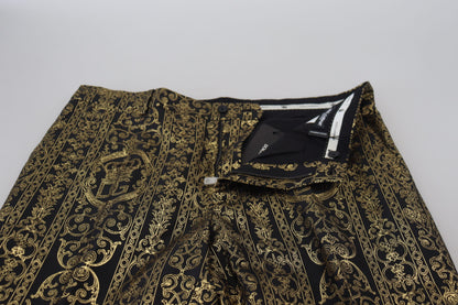 Dolce &amp; Gabbana – Schwarze, goldene Jacquard-Anzughose