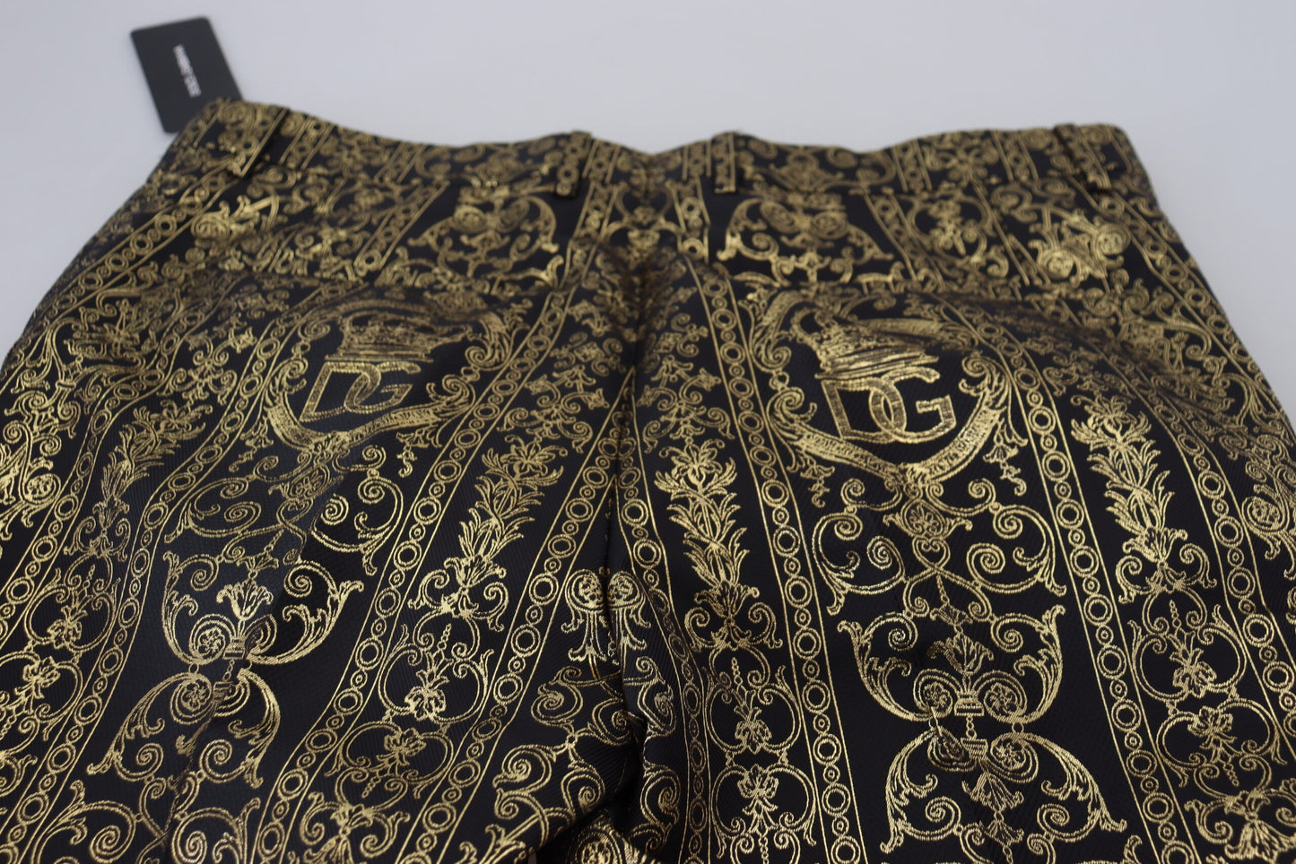 Dolce &amp; Gabbana – Schwarze, goldene Jacquard-Anzughose