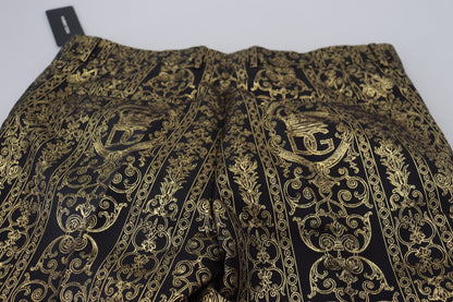 Dolce &amp; Gabbana – Schwarze, goldene Jacquard-Anzughose
