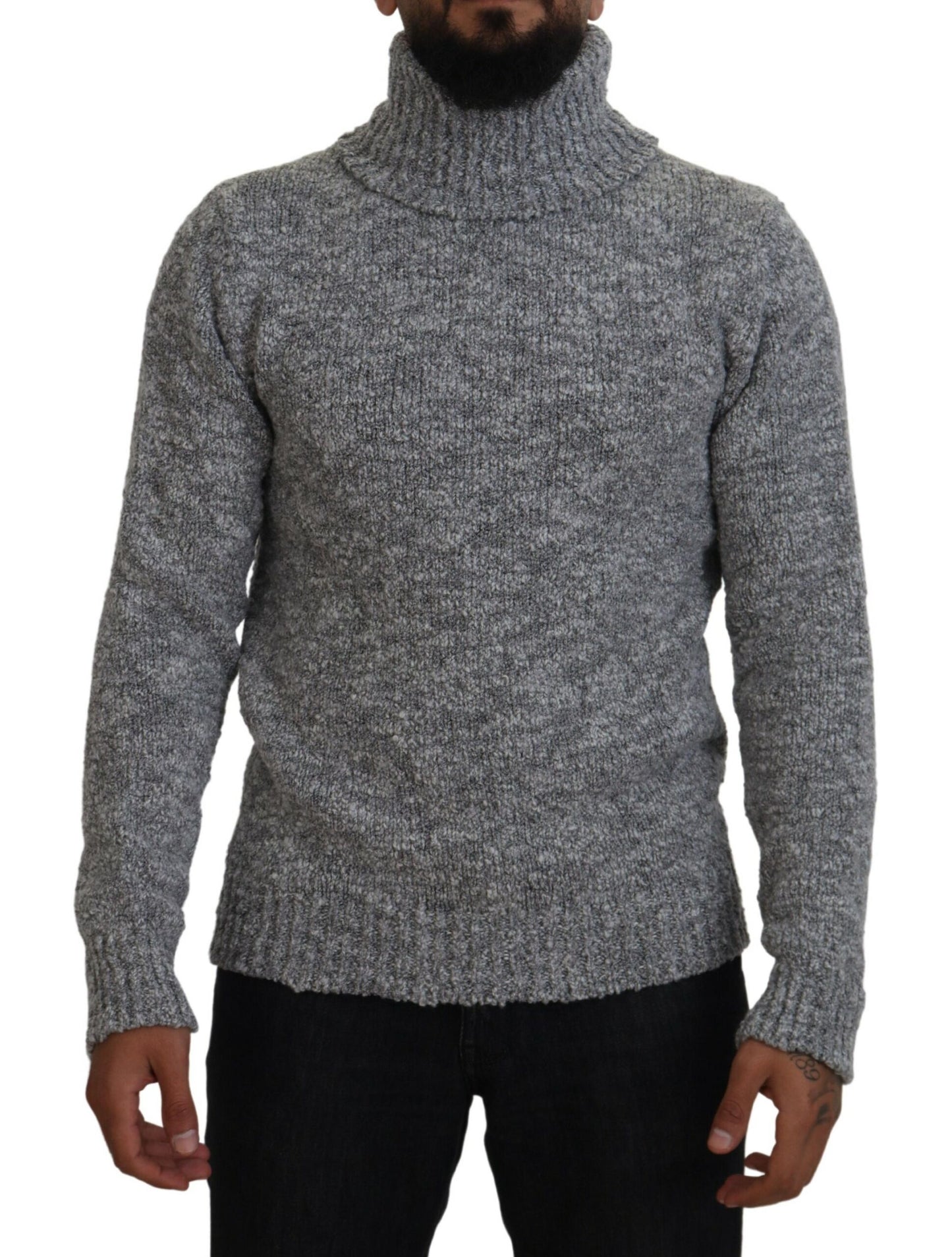 Dolce &amp; Gabbana Grauer Rollkragenpullover aus Wollstrick