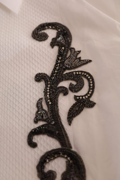 Dolce &amp; Gabbana – Weißes Smokinghemd im Slim Fit im Barockstil