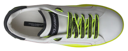 Dolce &amp; Gabbana Weiß Gelb Portofino Leder Sneakers Schuhe