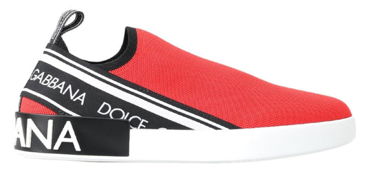 Dolce &amp; Gabbana Rot Weiß Flache Sneakers Loafer Schuhe