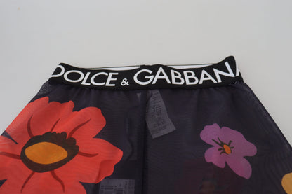 Dolce &amp; Gabbana Schwarze Leggings mit Blumenmuster und Stretchbund