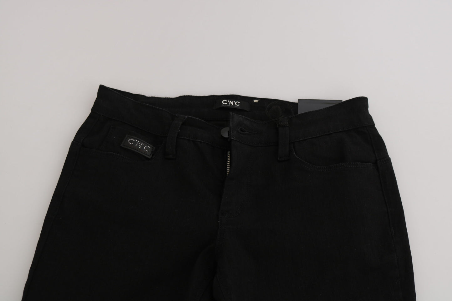 Costume National – Schwarze Slim-Fit-Jeans mit Pailletten und mittlerer Taille