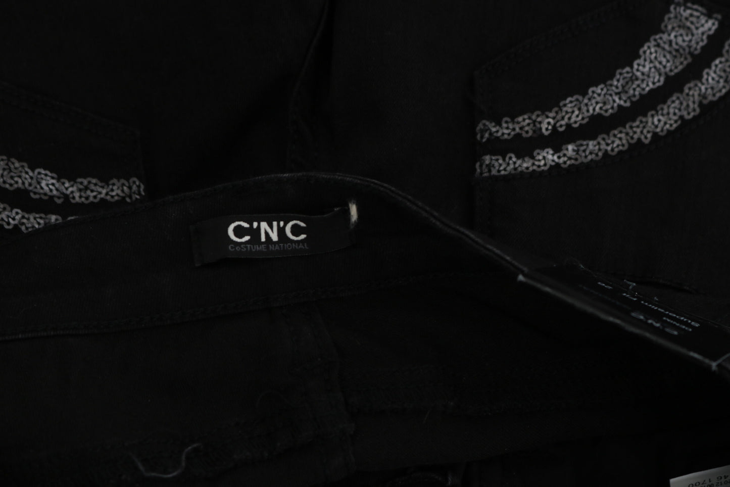 Costume National – Schwarze Slim-Fit-Jeans mit Pailletten und mittlerer Taille