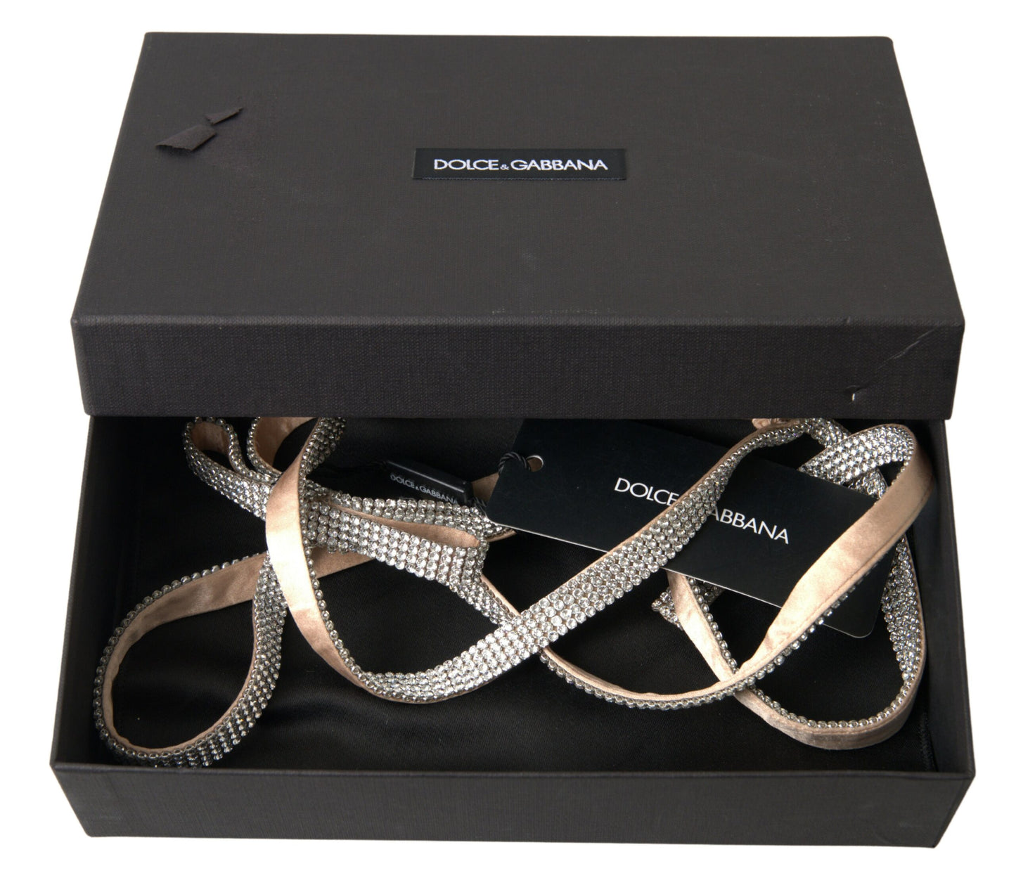 Dolce &amp; Gabbana Beige Seidengürtel mit durchsichtiger Kristallschleife