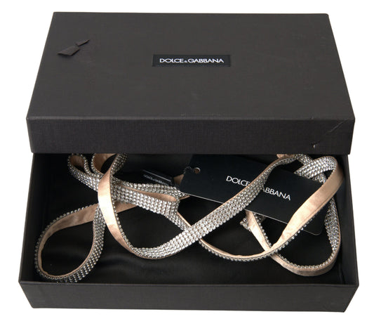 Dolce &amp; Gabbana Beige Seidengürtel mit durchsichtiger Kristallschleife