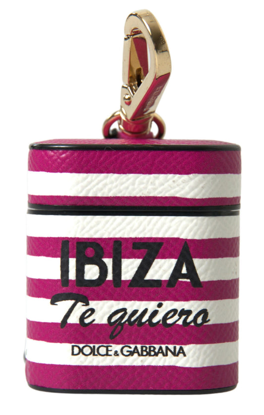 Dolce &amp; Gabbana – Airpods-Hülle aus Dauphine-Leder mit Logo in Fuchsia