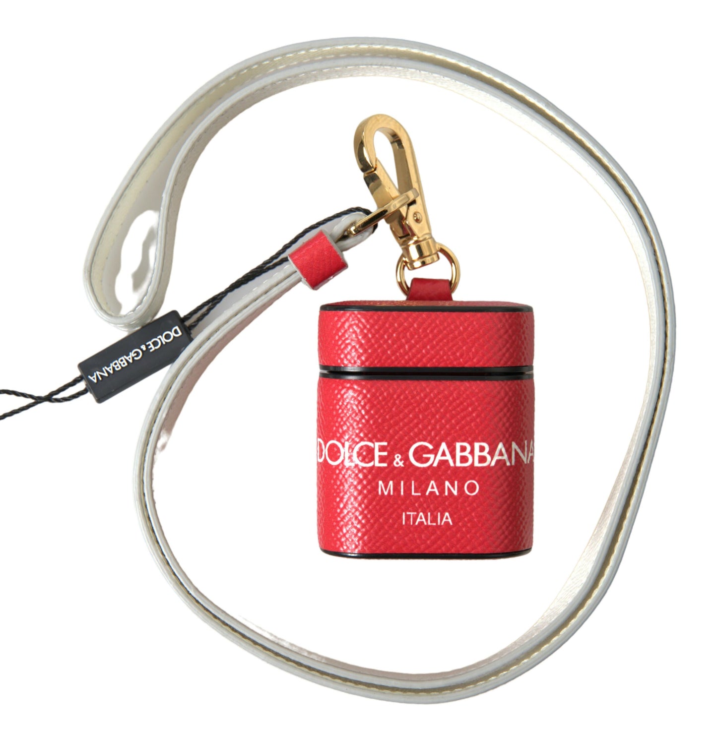 Dolce &amp; Gabbana – Airpods-Hülle aus rotem Leder mit goldfarbenem Metall-Logoprint