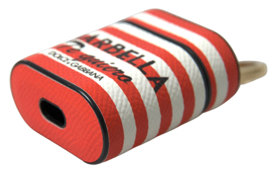 Dolce &amp; Gabbana – Airpod-Hülle mit orangefarbenem Streifenmuster und Logo-Riemen aus Dauphine-Leder