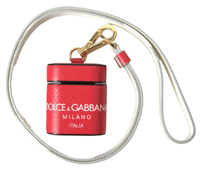 Dolce &amp; Gabbana Airpods-Hülle mit rotem Lederband und goldfarbenem Metalllogo