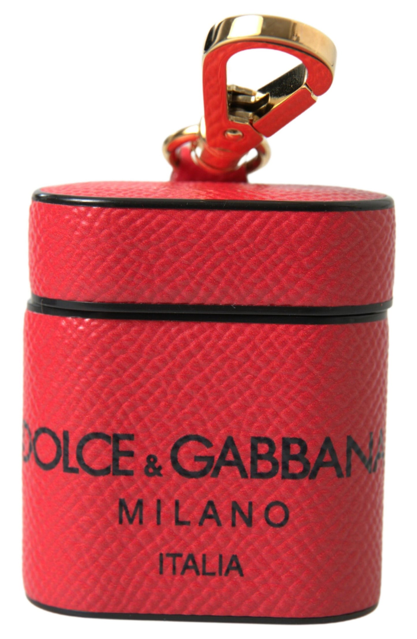 Dolce &amp; Gabbana – Airpods-Hülle mit Logo-Print-Riemen aus rotem und schwarzem Kalbsleder