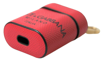 Dolce &amp; Gabbana – Airpods-Hülle mit Logo-Print-Riemen aus rotem und schwarzem Kalbsleder