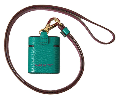 Dolce &amp; Gabbana – Airpods-Etui mit Logo-Print in Kastanienbraun und Kalbsleder