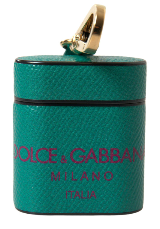 Dolce &amp; Gabbana – Airpods-Etui mit Logo-Print in Kastanienbraun und Kalbsleder