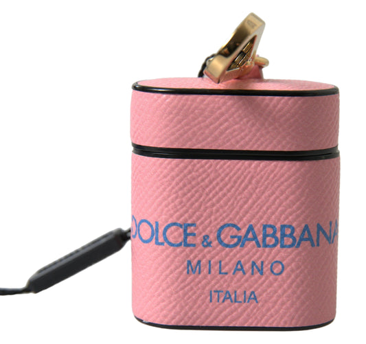 Dolce &amp; Gabbana – Airpods-Hülle mit Logo-Print-Riemen aus rosa-blauem Kalbsleder