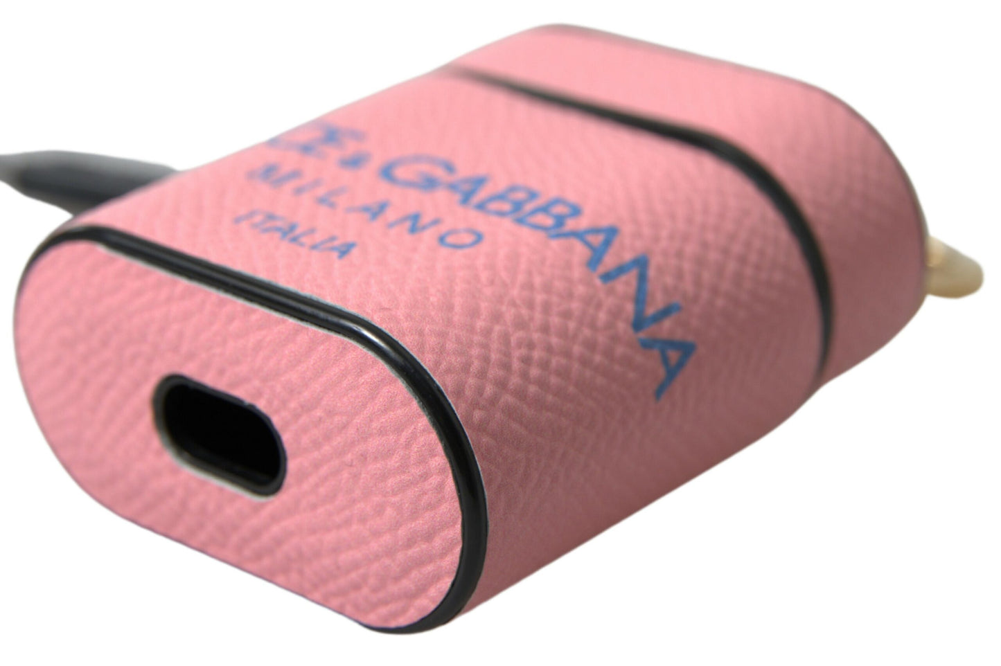 Dolce &amp; Gabbana – Airpods-Hülle mit Logo-Print-Riemen aus rosa-blauem Kalbsleder