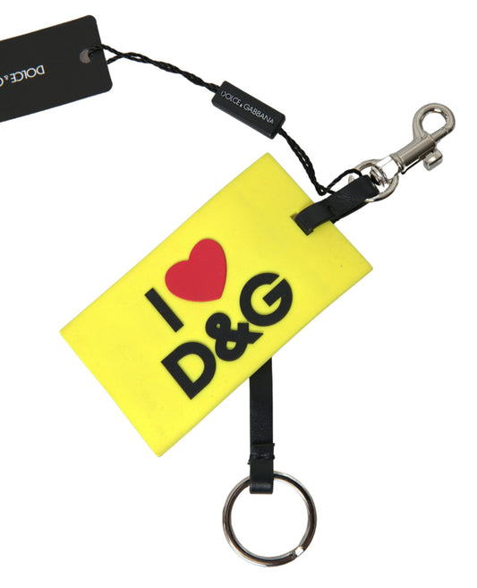 Dolce & Gabbana Schlüsselanhänger aus gelbem Silikon mit DG-Logo und goldenem Messing