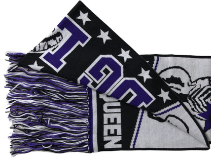 Dolce &amp; Gabbana – Mehrfarbiger Wickelschal „DG Queen“ aus Wolle mit Fransen