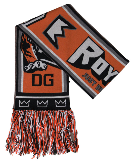 Dolce &amp; Gabbana – Mehrfarbiger Wickelschal aus Wolle „DG Royals“ mit Fransen