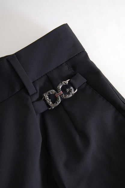 Dolce &amp; Gabbana – Schwarze, hoch taillierte Karottenhose aus Wolle