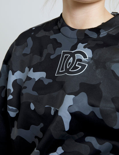 Dolce &amp; Gabbana Schwarzer Camouflage-Sweatshirtpullover mit Rundhalsausschnitt
