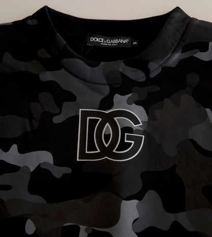 Dolce &amp; Gabbana Schwarzer Camouflage-Sweatshirtpullover mit Rundhalsausschnitt