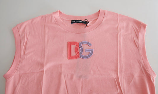 Dolce &amp; Gabbana – Tank-T-Shirt mit Rundhalsausschnitt und DG-Logo aus rosa Baumwolle