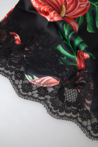 Dolce &amp; Gabbana – Schwarzes Seiden-Camisole mit Anthurium-Print