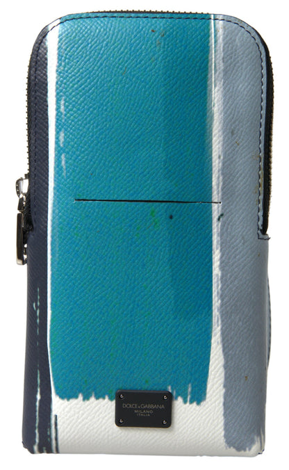 Dolce &amp; Gabbana Blaue Ledergeldbörse Crossbody Sling Handytasche Unisex