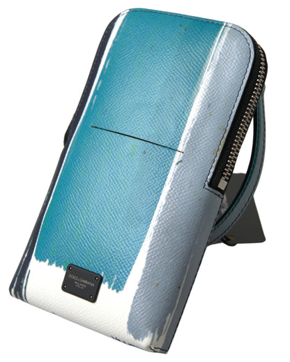 Dolce &amp; Gabbana Blaue Ledergeldbörse Crossbody Sling Handytasche Unisex