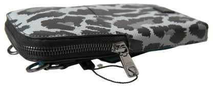 Dolce &amp; Gabbana Graue Leopardenleder Herren Geldbörse Crossbody Sling Handytasche