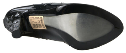 Dolce &amp; Gabbana Schwarze CINDERELLA-Absatzschuhe mit Blumen- und Kristallverzierung