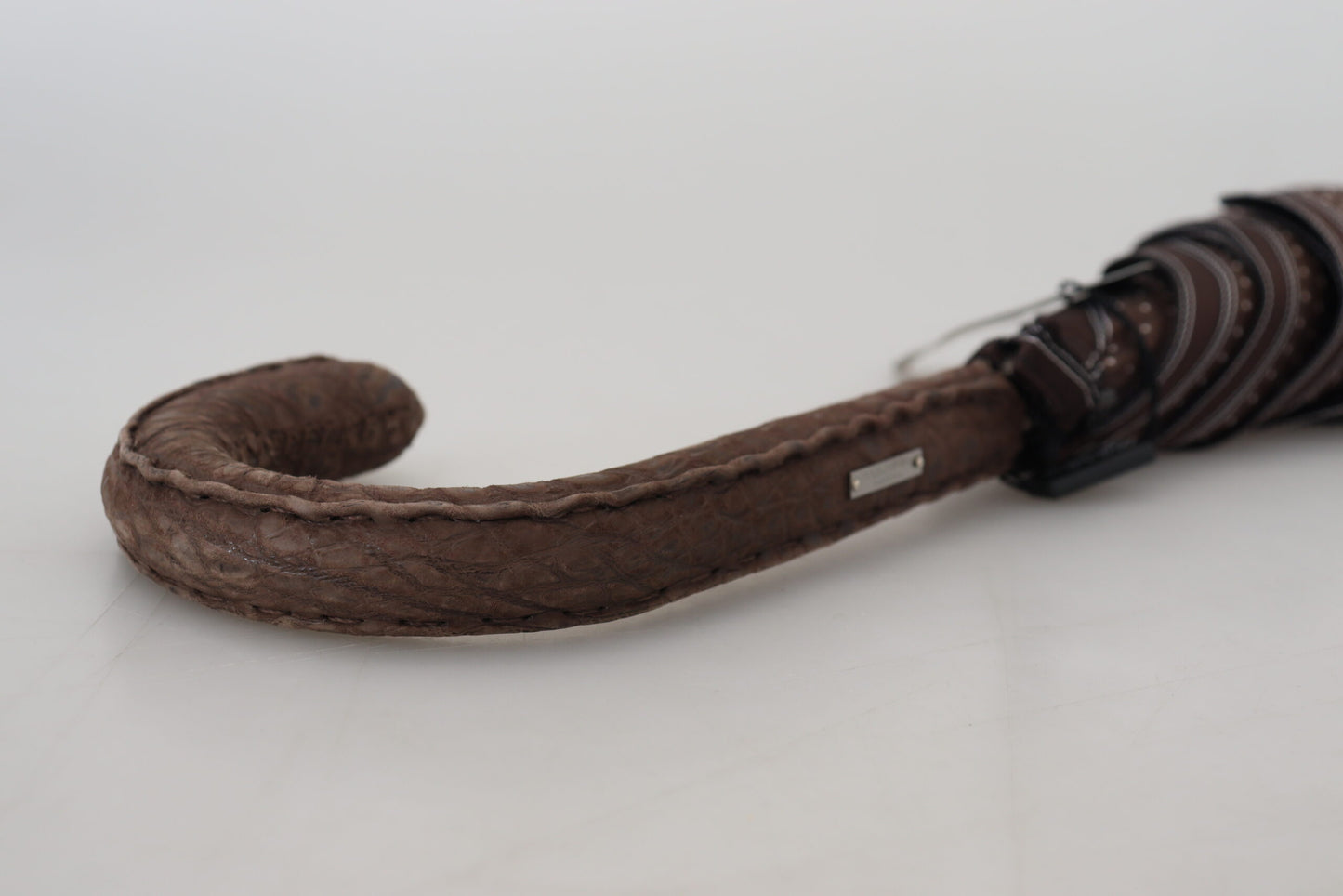 Dolce &amp; Gabbana – Braun gestreifter Sartoria-Regenschirm mit Ledergriff