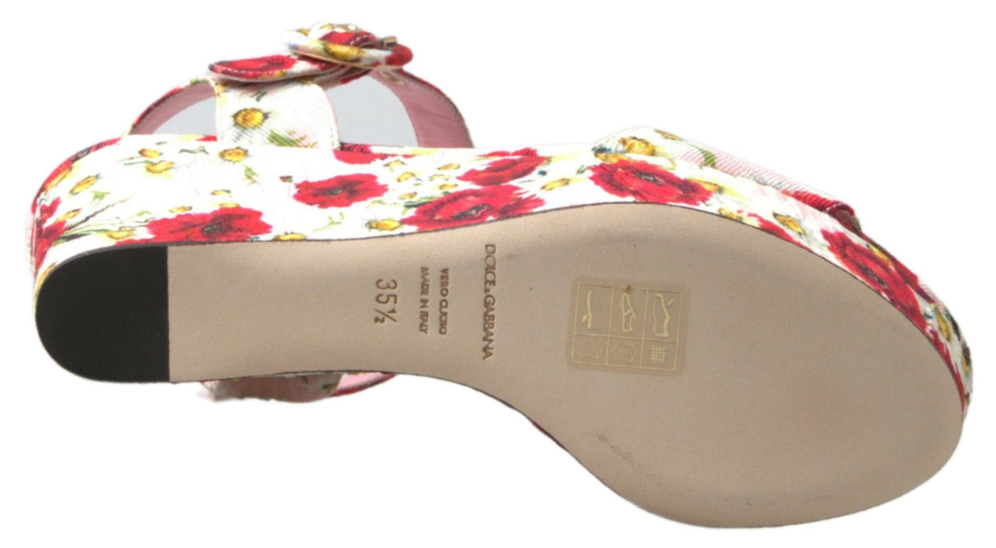 Dolce &amp; Gabbana – Sandalen mit Keilabsatz und Knöchelriemen in mehrfarbigem Blumenmuster